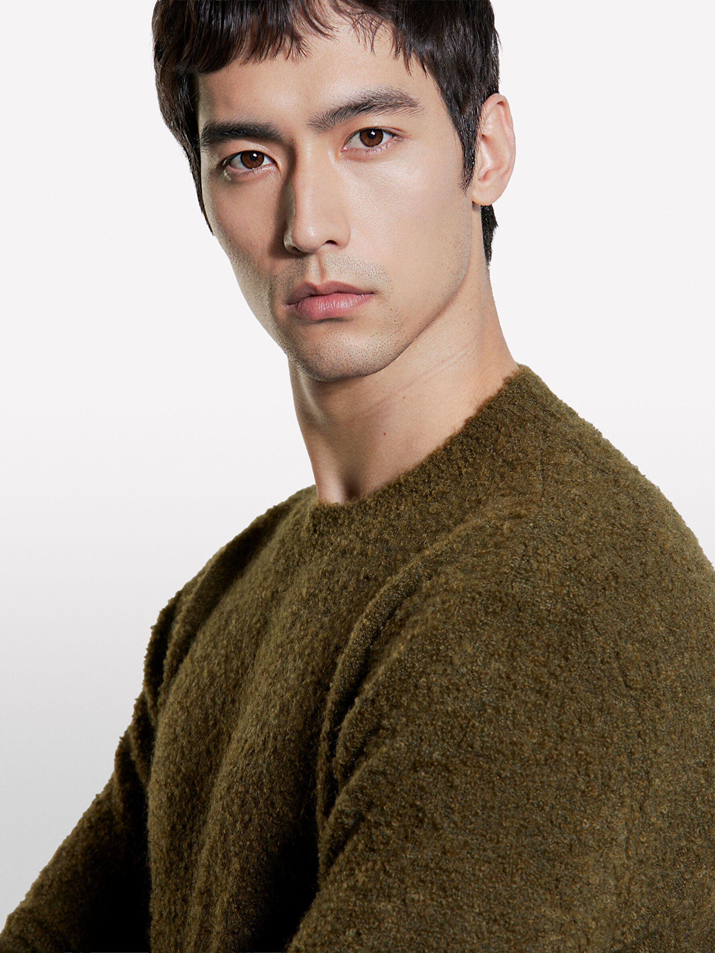 Resim Erkek Haki Yeşili Akrilik ve Yün Karışımlı Bisiklet Yaka Kazak