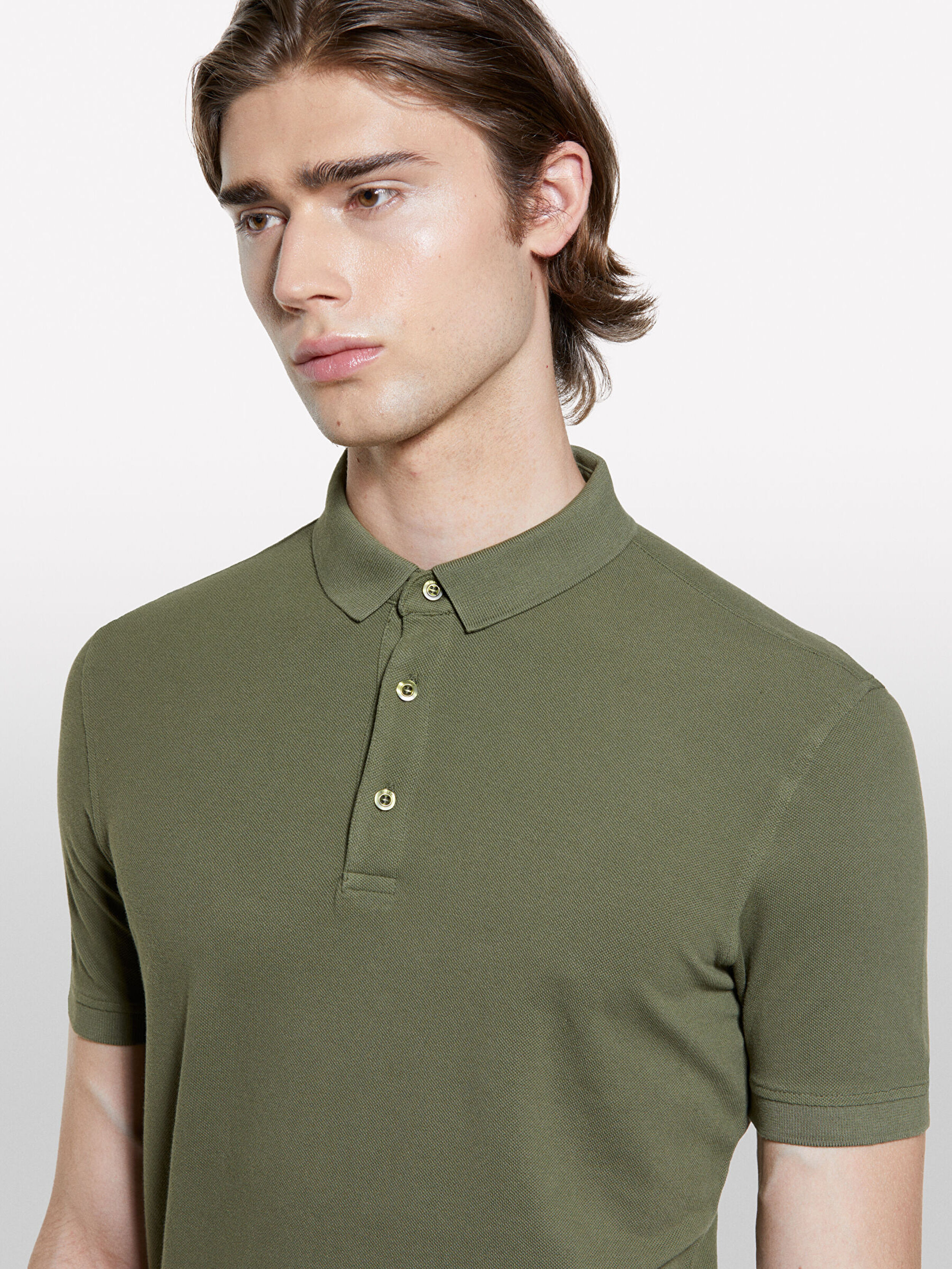 Resim Erkek Asker Yeşili %100 Pamuk Regular Fit Polo T-Shirt