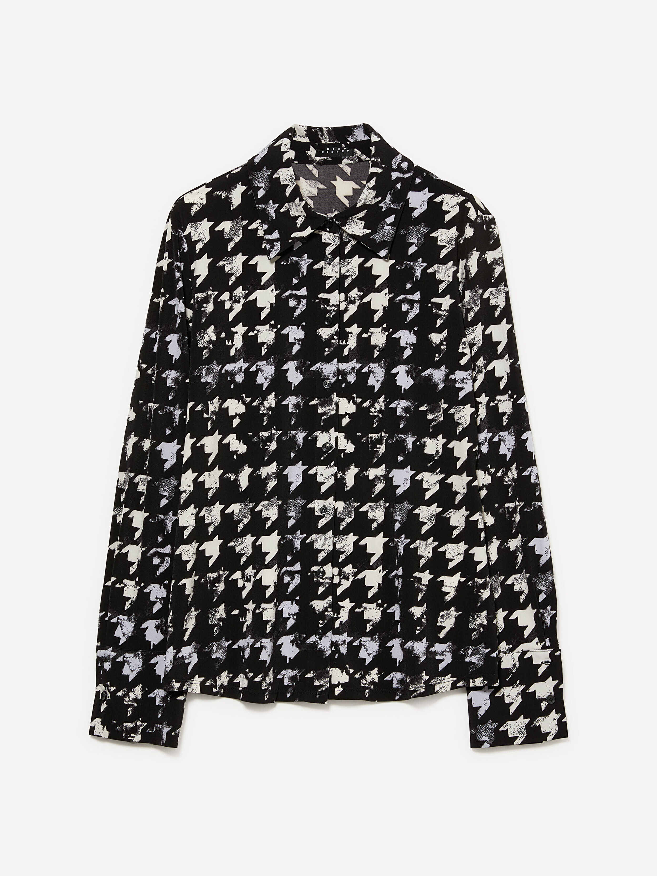 Resim Kadın Beyaz-Bej Tamamı Kazayağı Desenli Slim Fit Gömlek