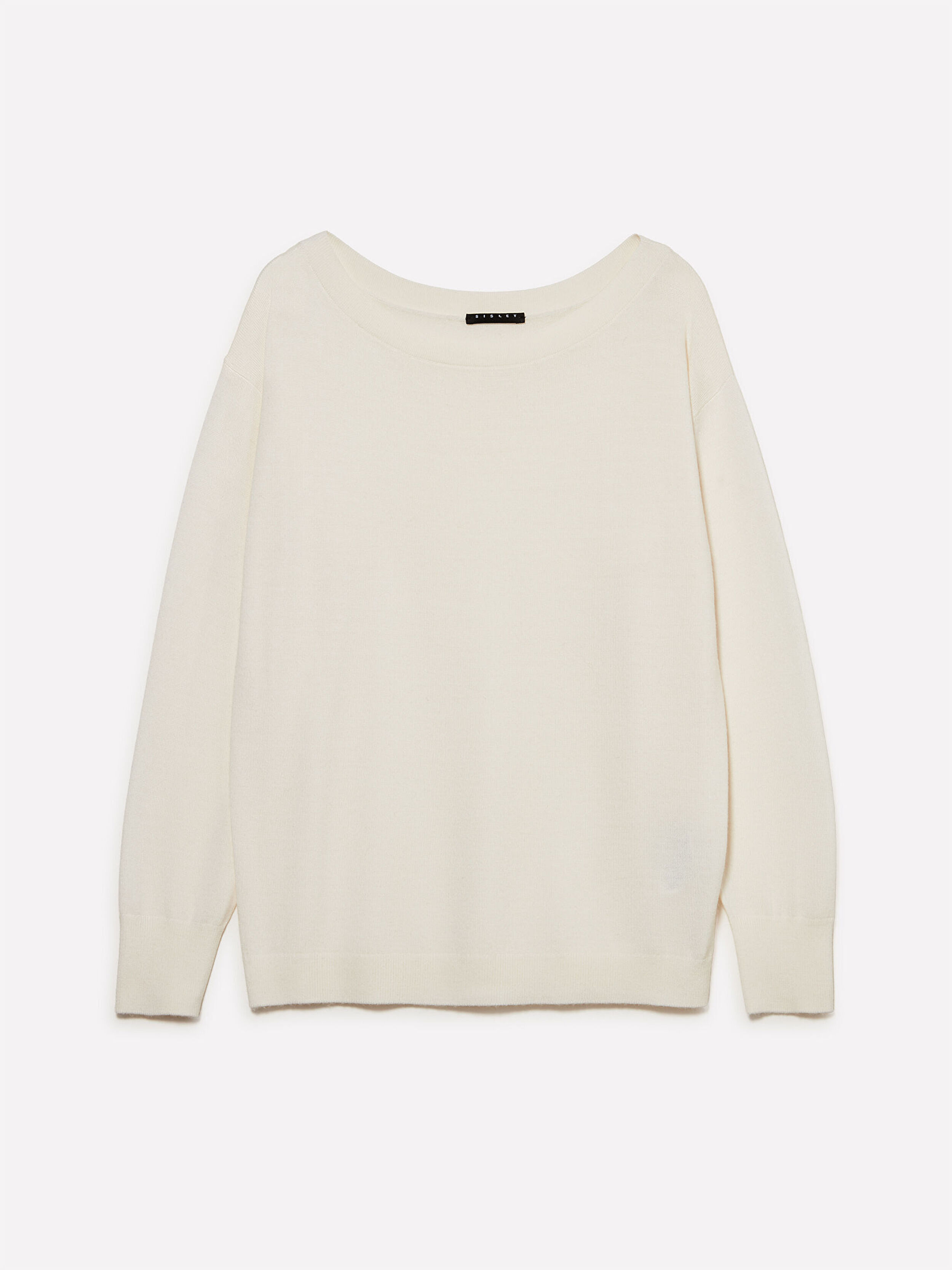 Resim Kadın Krem Yün Karışımlı Kayık Yaka Kazak