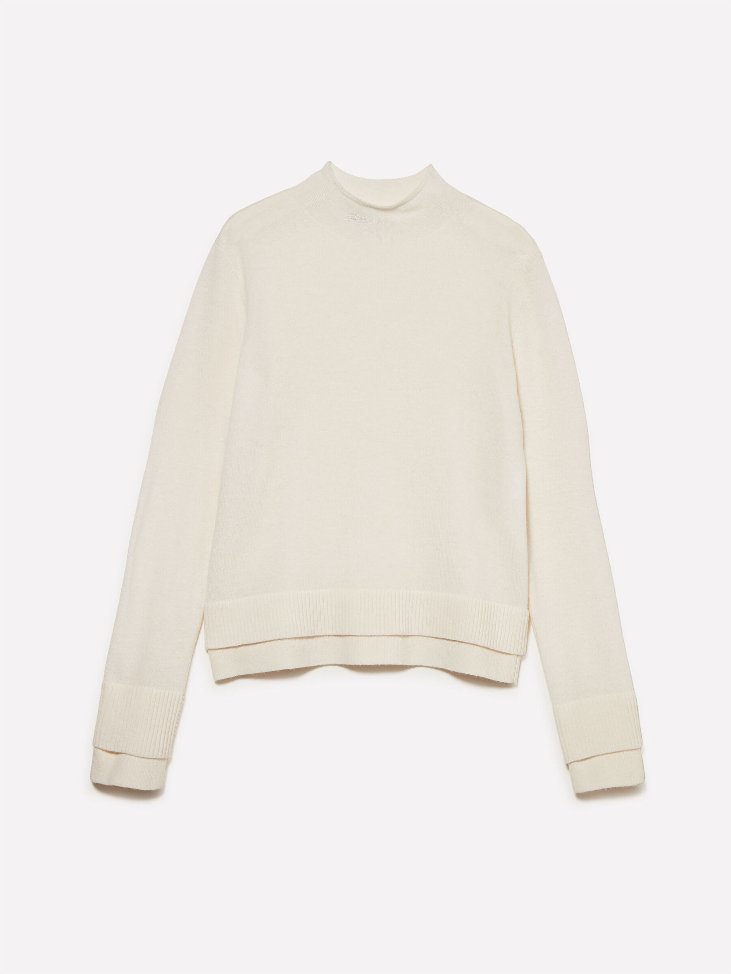 Resim Kadın Beyaz Yün Karışımlı Nervür Detaylı Balıkçı Yaka Kazak