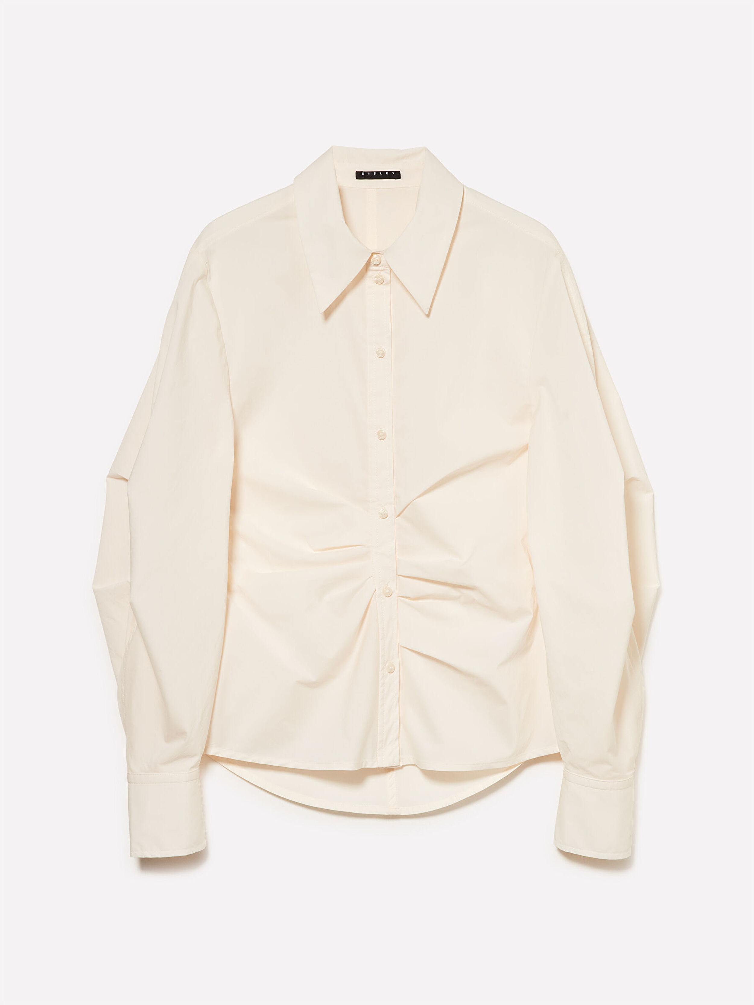 Resim Kadın Krem Pamuk Karışımlı Büzgü Detaylı Gömlek