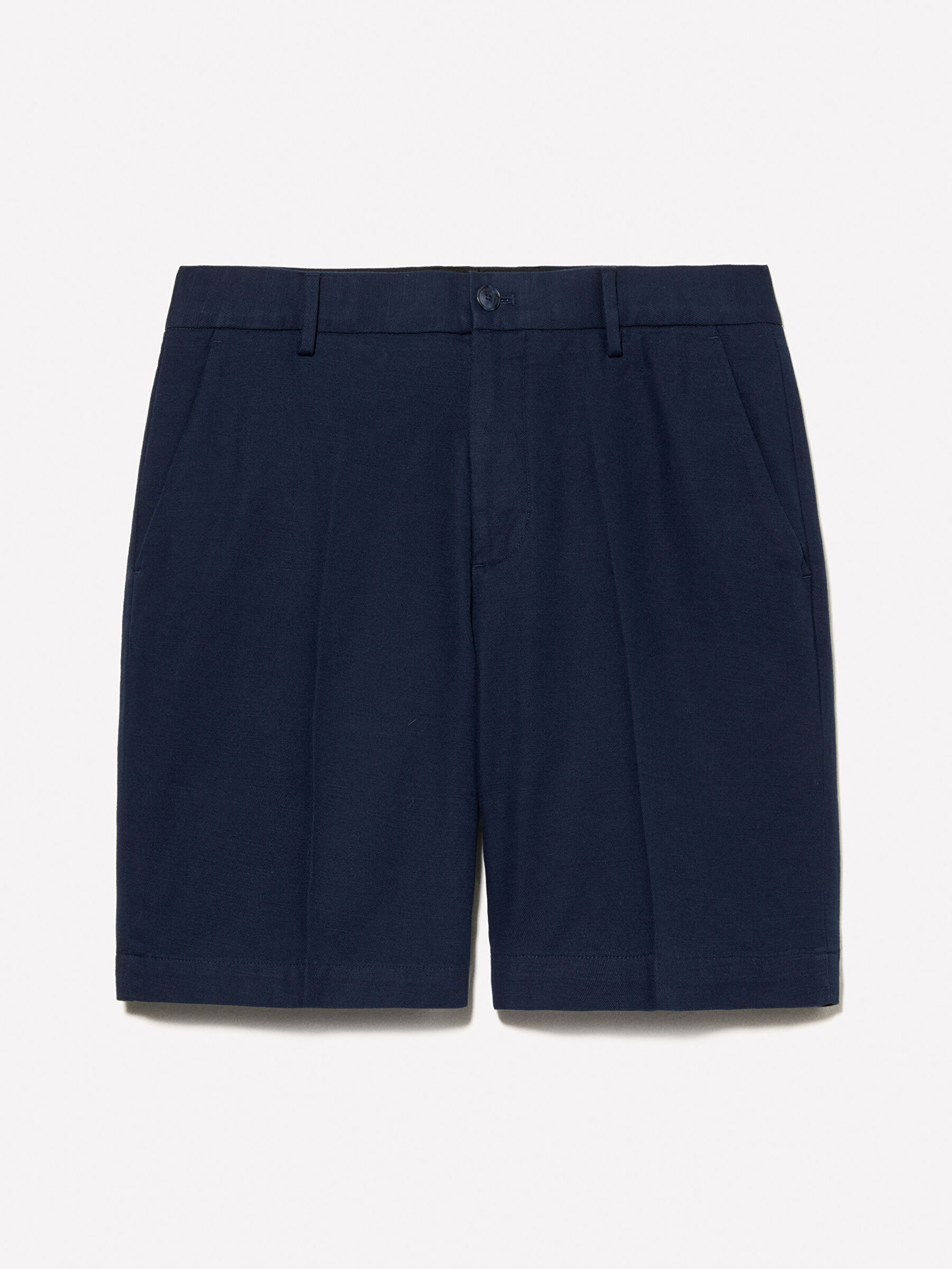 Resim Erkek Koyu Lacivert %100 Pamuk Yırtmaç Detaylı Regular Fit Bermuda Şort