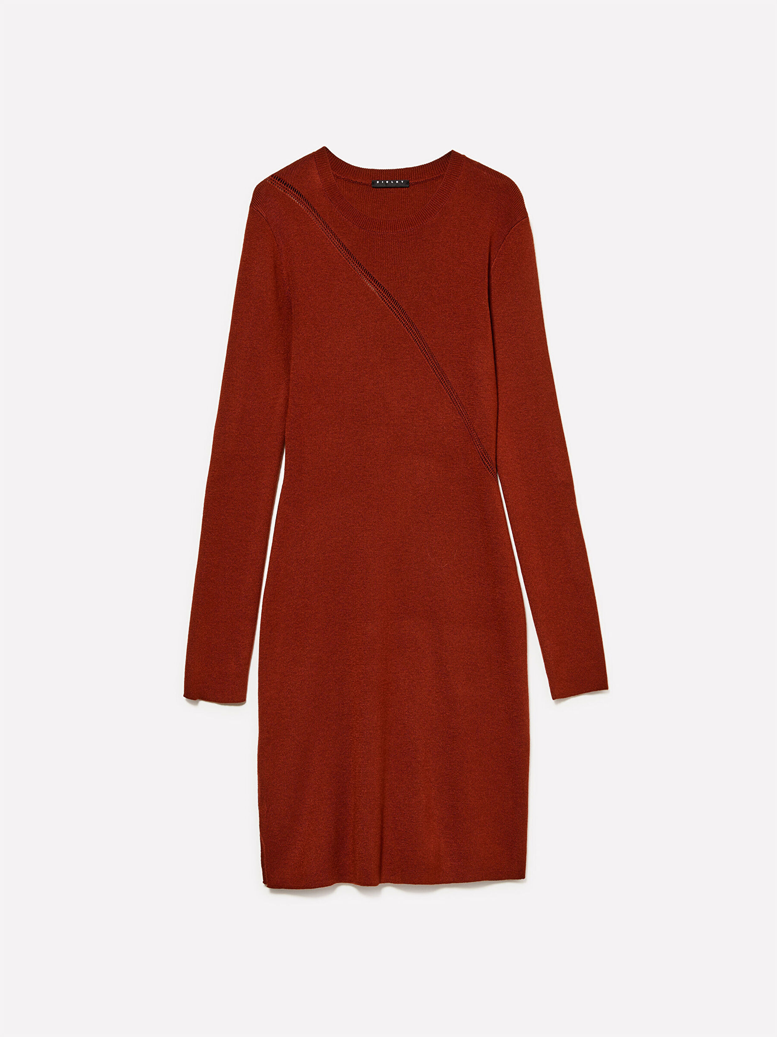 Resim Kadın Bordo Viskoz ve Yün Karışımlı Regular Fit Uzun Kollu  Triko Elbise