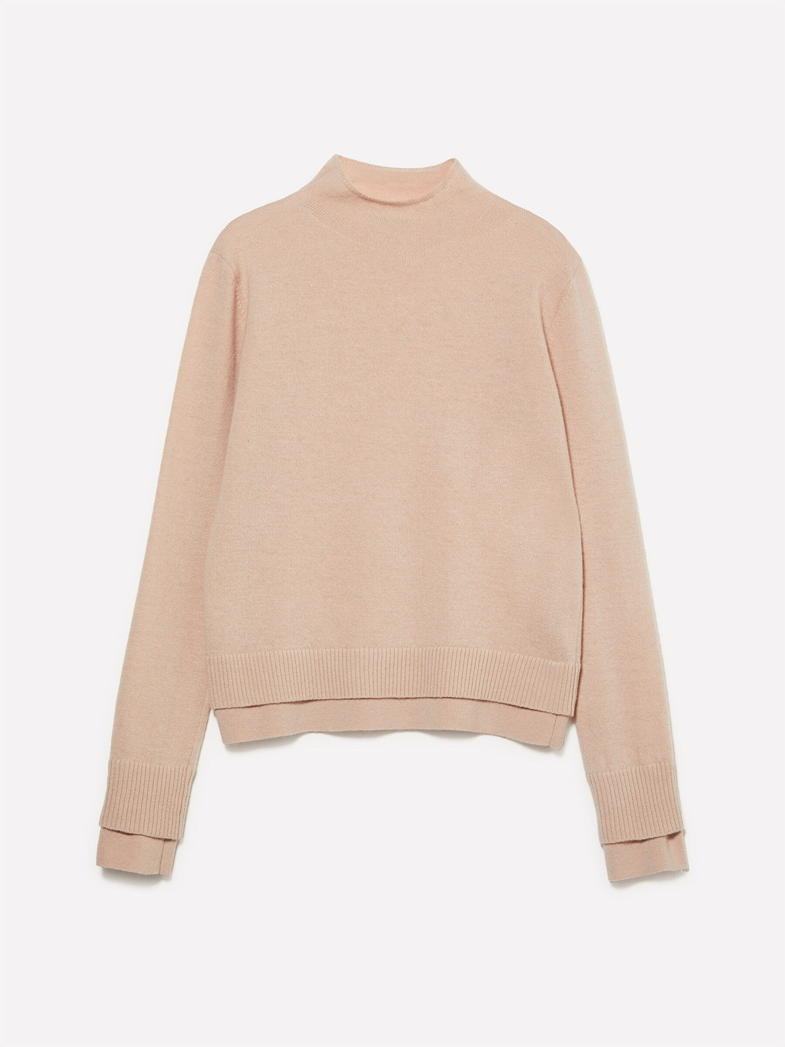 Resim Kadın Bej Yün Karışımlı Nervür Detaylı Balıkçı Yaka Kazak