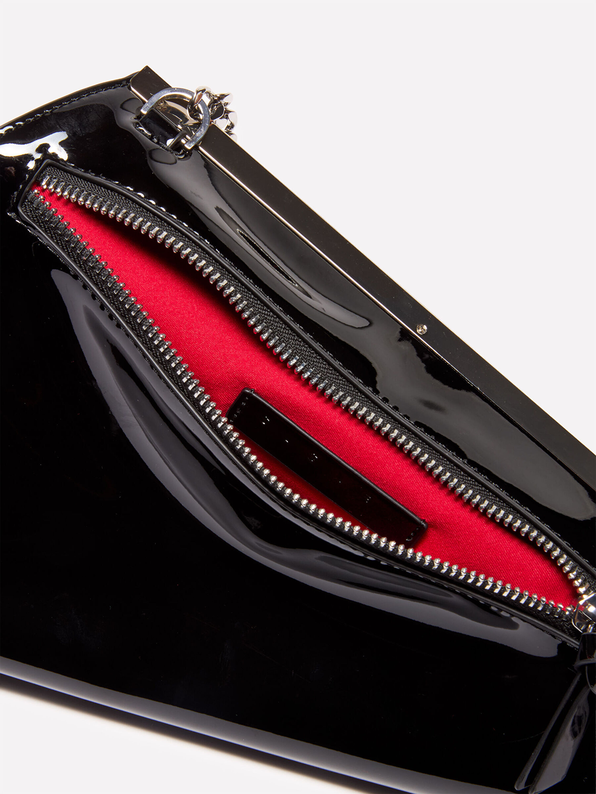 Resim Kadın Siyah Çıkarılabilir Zincir Askılı Parlak Suni Deri Omuz/El Çantası