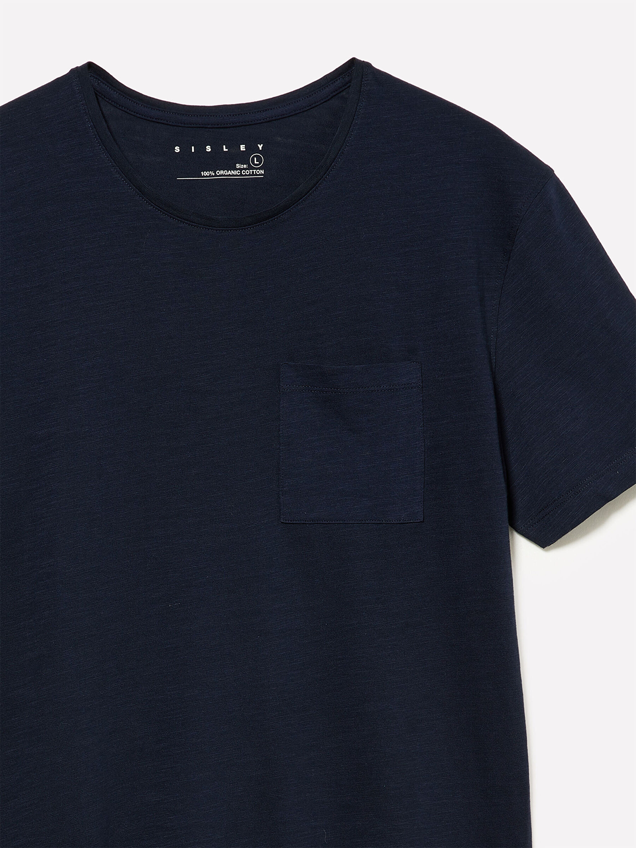 Resim Erkek Lacivert  %100 Pamuk Kısa Kollu Cepli Bisiklet Yaka T-Shirt