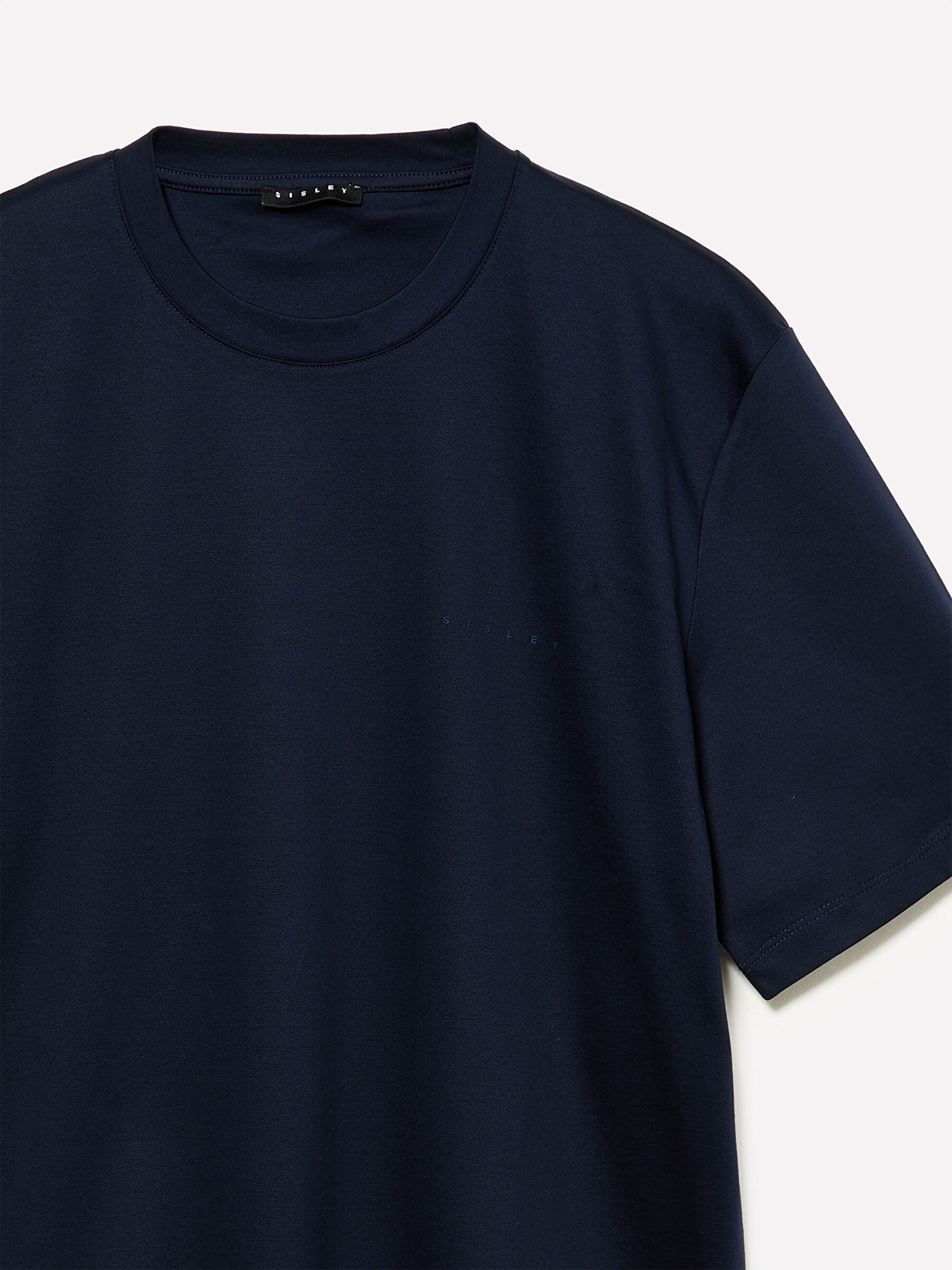 Resim Erkek Lacivert %100 Pamuk Göğüs Baskılı Bisiklet Yaka T-Shirt