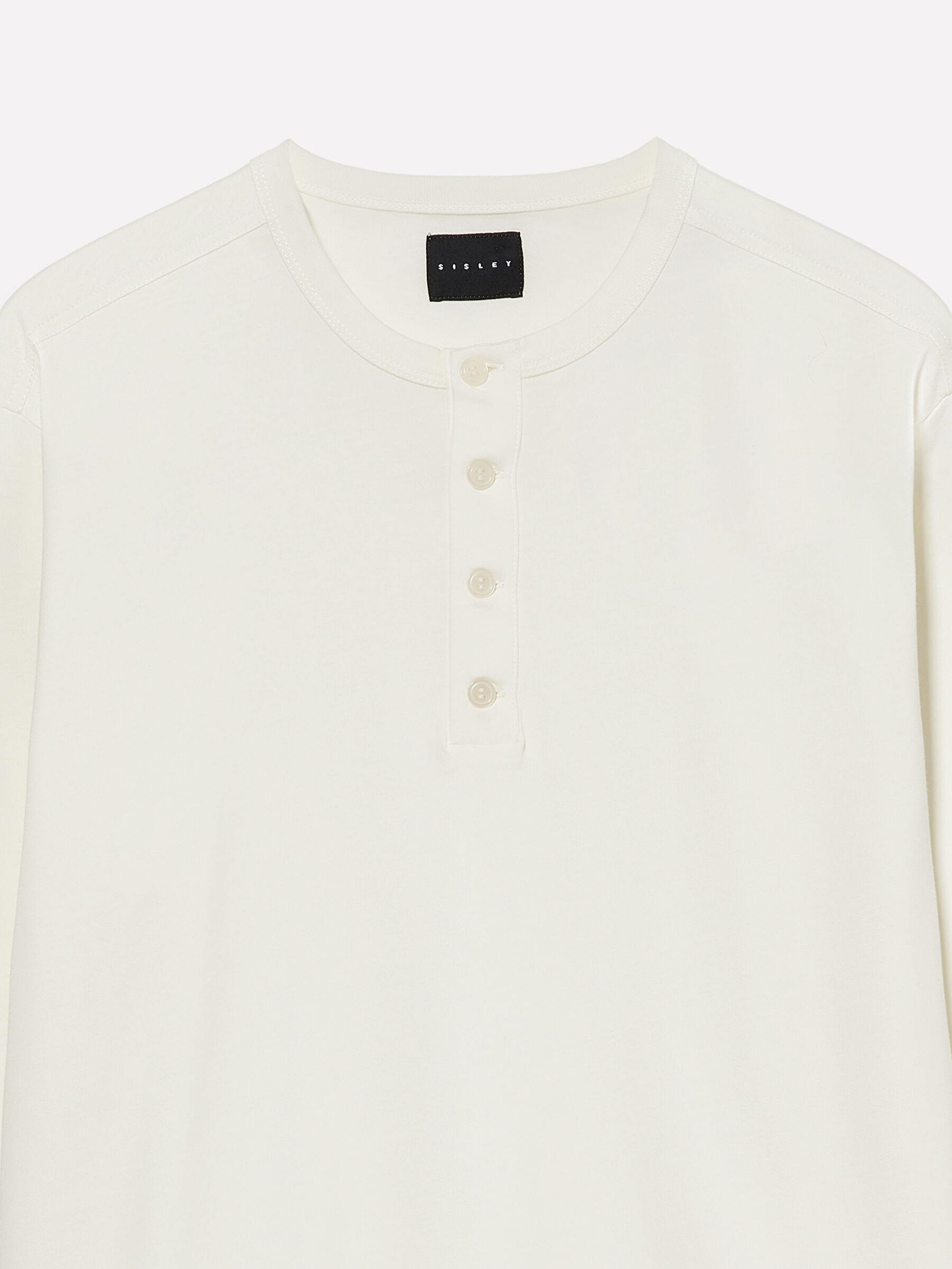 Resim Erkek Krem  %100 Pamuk Regular Fit Henley Yaka Uzun Kollu T-Shirt