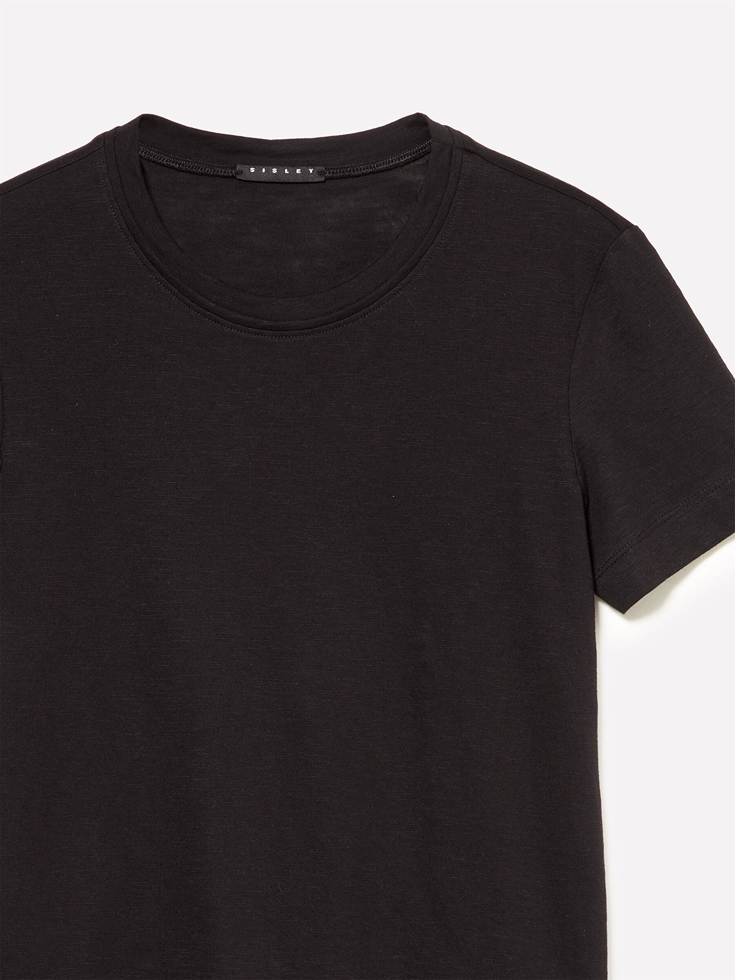 Resim Kadın Siyah Pamuk ve Modal Karışımlı Bisiklet Yaka T-Shirt