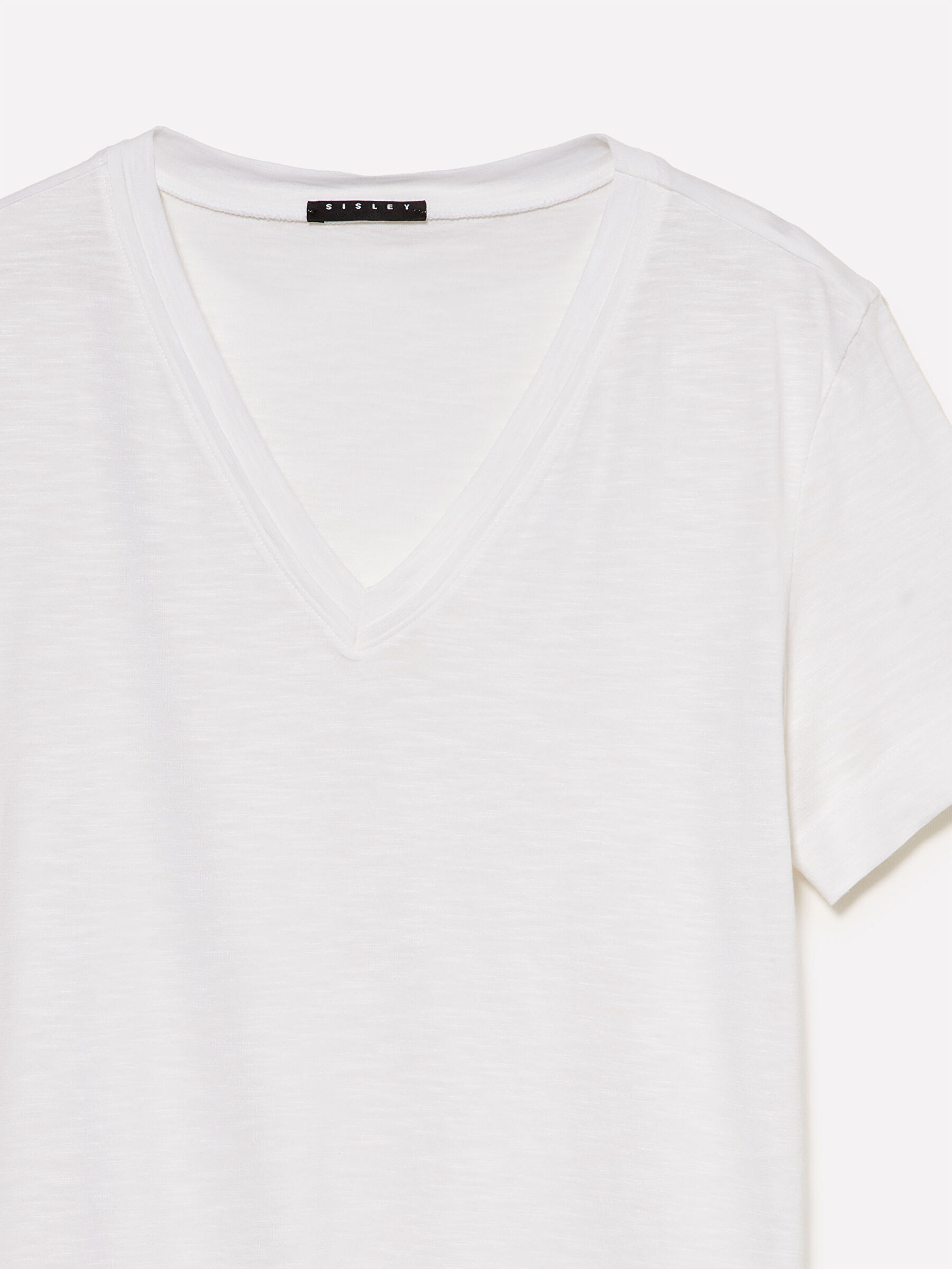 Resim Kadın Beyaz Pamuk ve Modal Karışımlı V Yaka T-Shirt