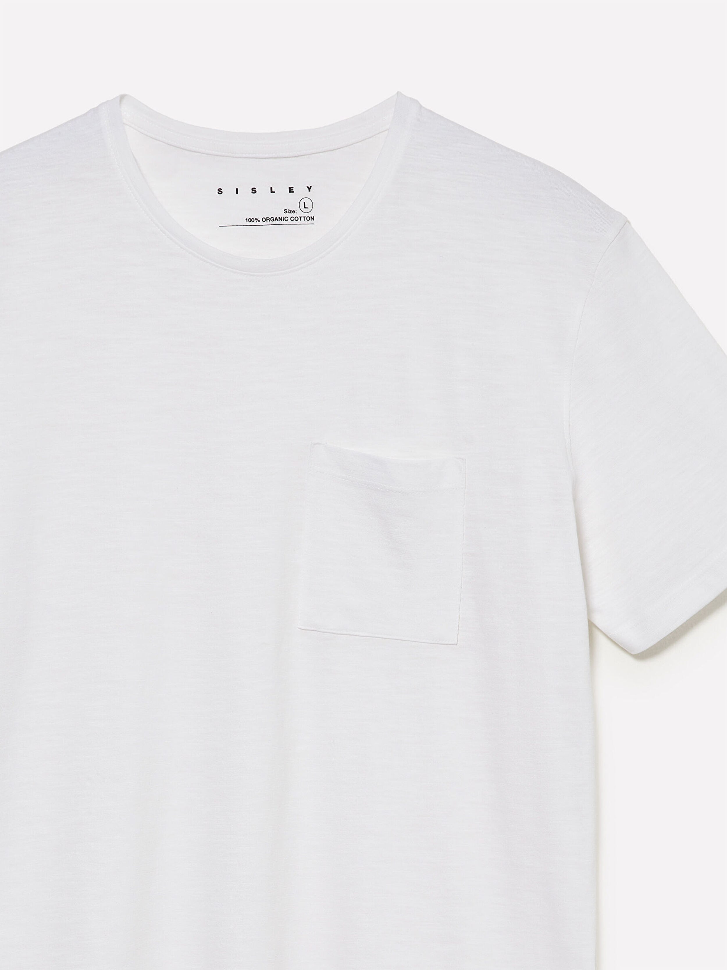 Resim Erkek Beyaz  %100 Pamuk Kısa Kollu Cepli Bisiklet Yaka T-Shirt