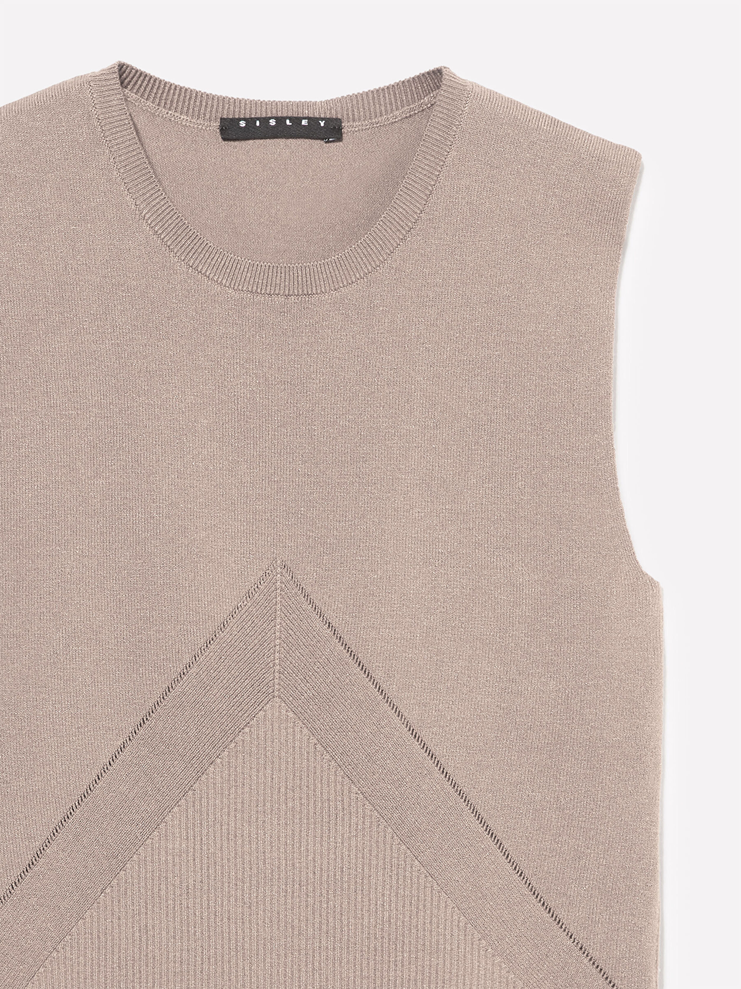 Resim Kadın Açık  Gri Viskoz Karışımlı Önü Üçgen Detaylı Kolsuz Kazak