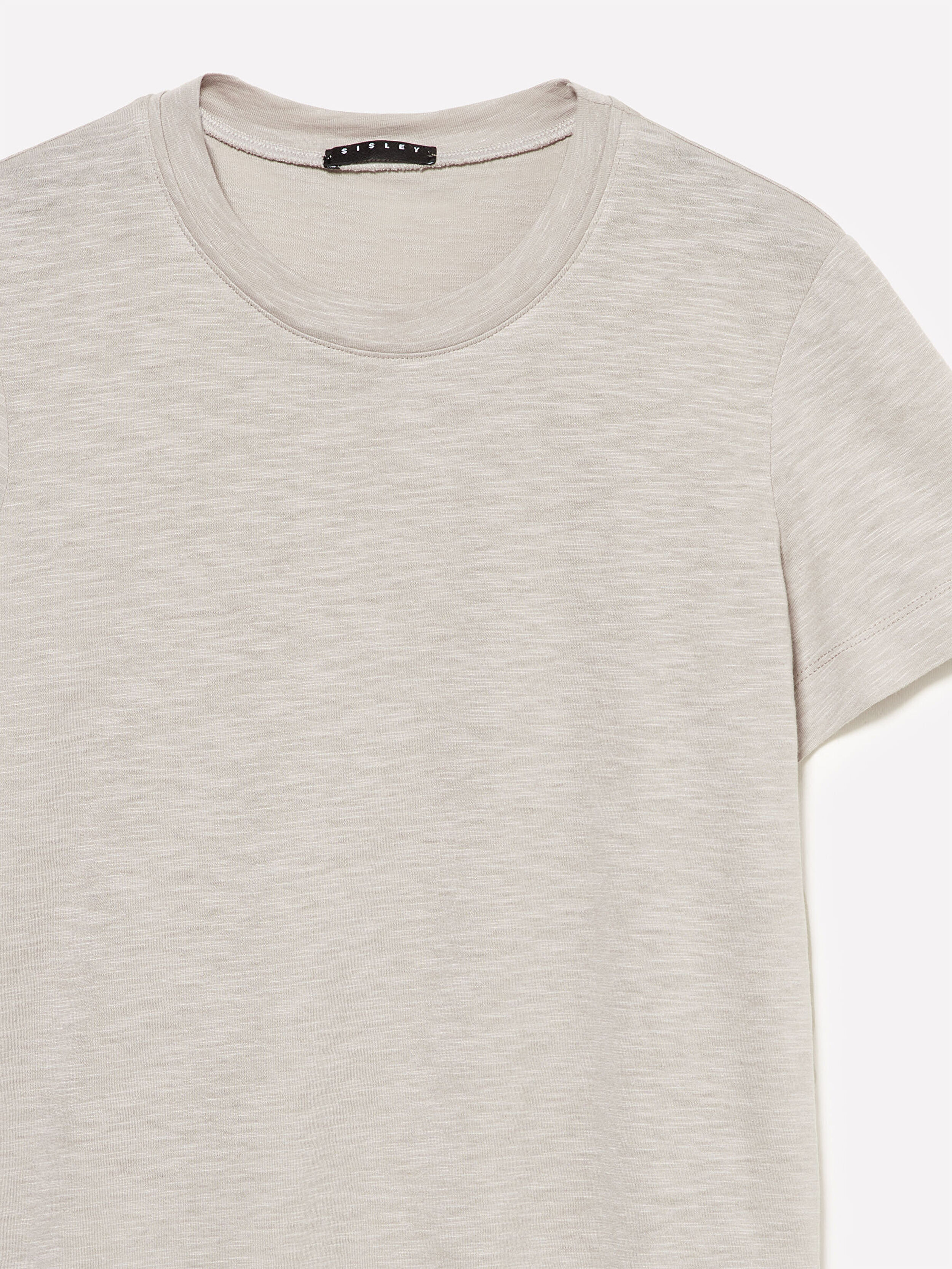 Resim Kadın Açık  Gri Pamuk ve Modal Karışımlı Bisiklet Yaka T-Shirt