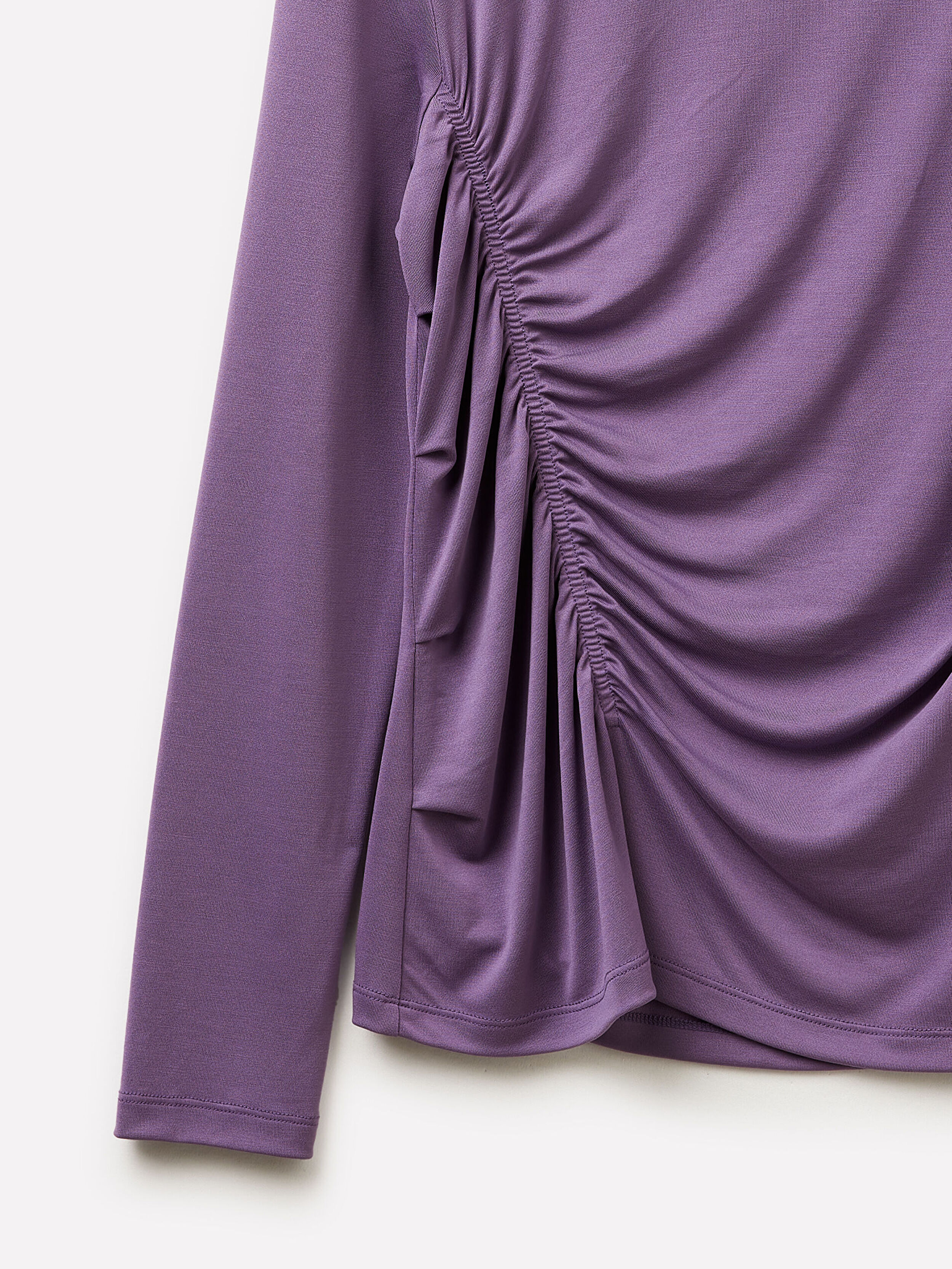 Resim Kadın Mor Modal Karışımlı Önü Büzgü Detaylı Bisiklet Yaka Sweatshirt