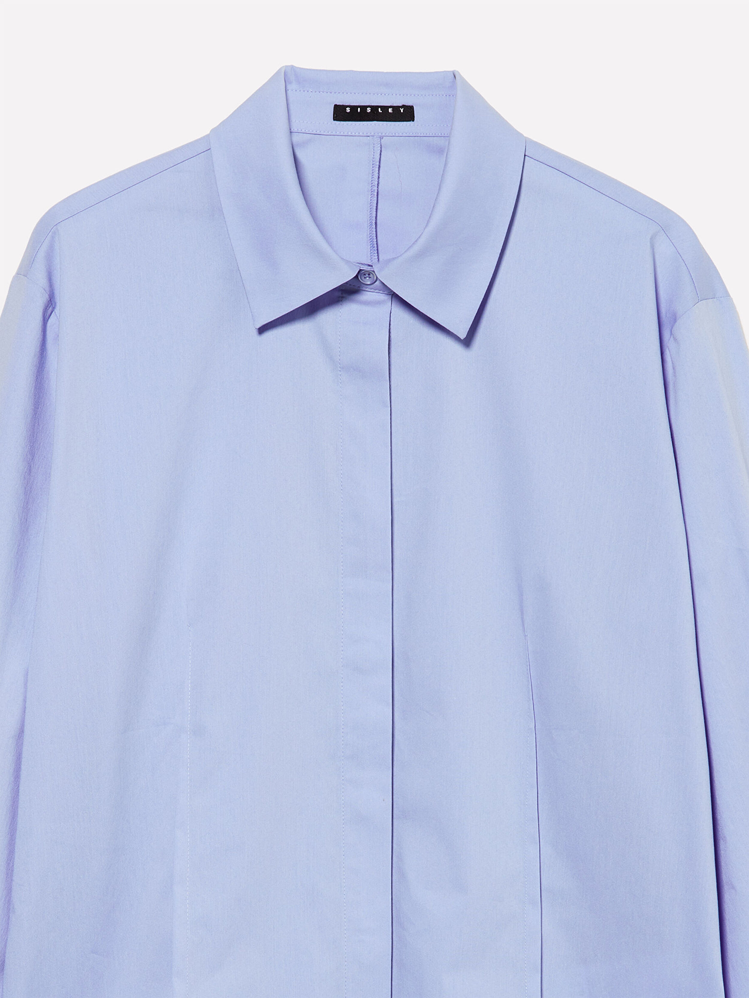 Resim Kadın Açık Mavi Pamuk Karışımlı Klasik Kesim Patlı Gömlek