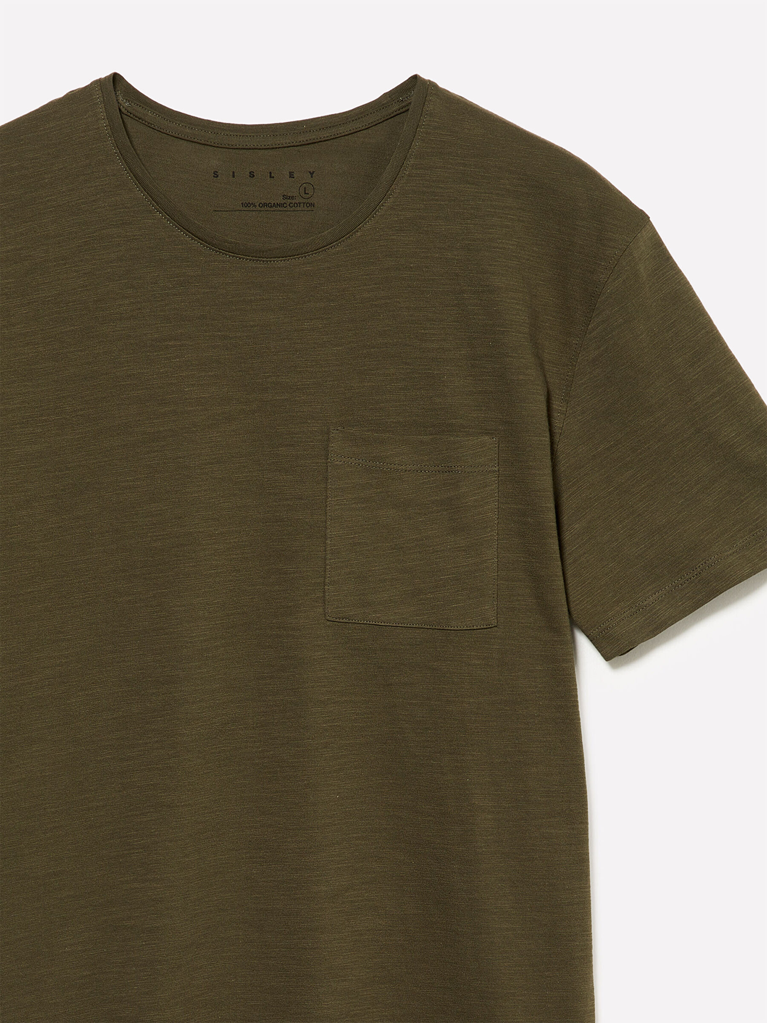 Resim Erkek Haki  %100 Pamuk Kısa Kollu Cepli Bisiklet Yaka T-Shirt