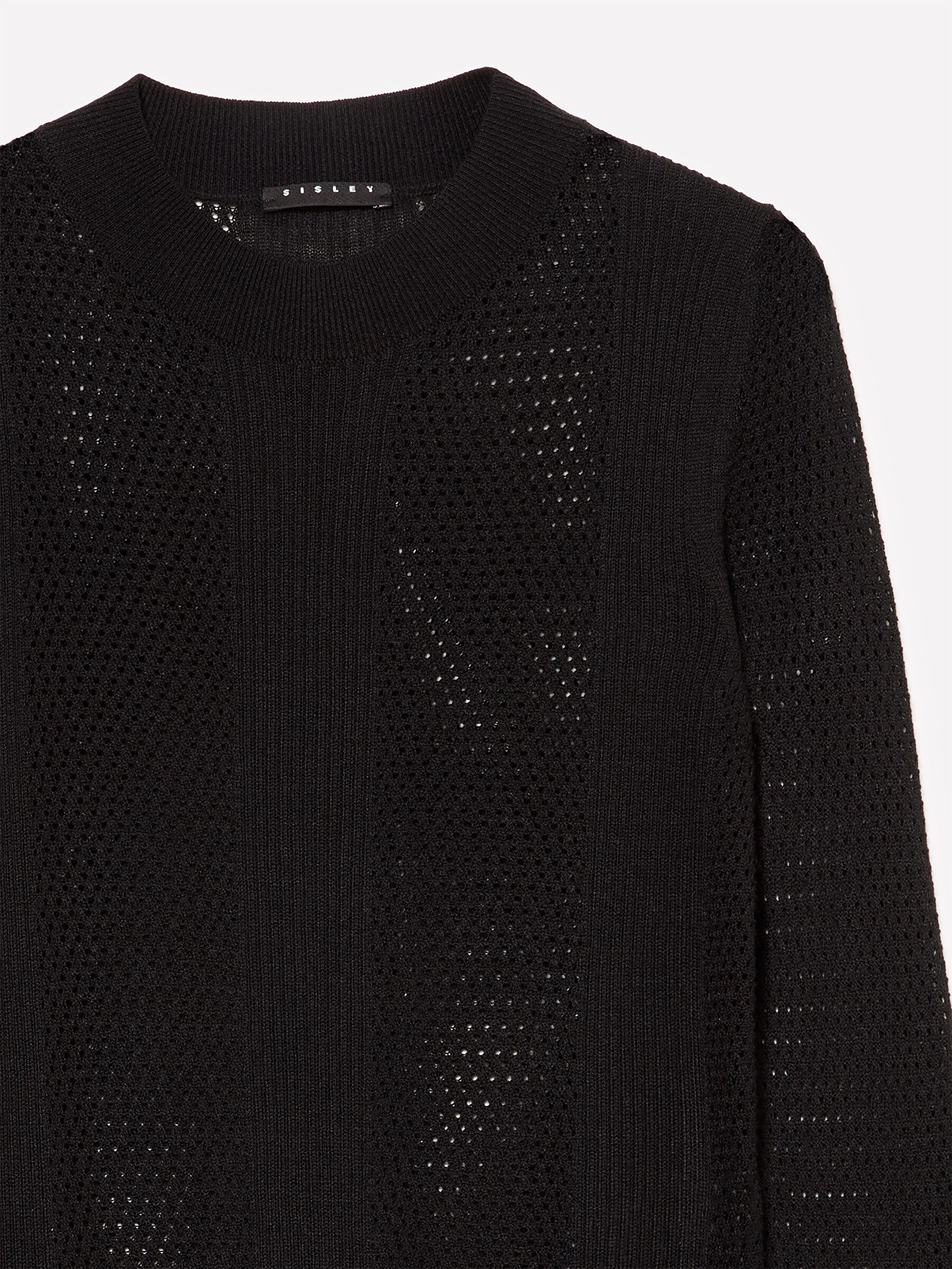 Resim Kadın Siyah İpek ve Modal Karışımlı Ajurlu Bisiklet Yaka Kazak