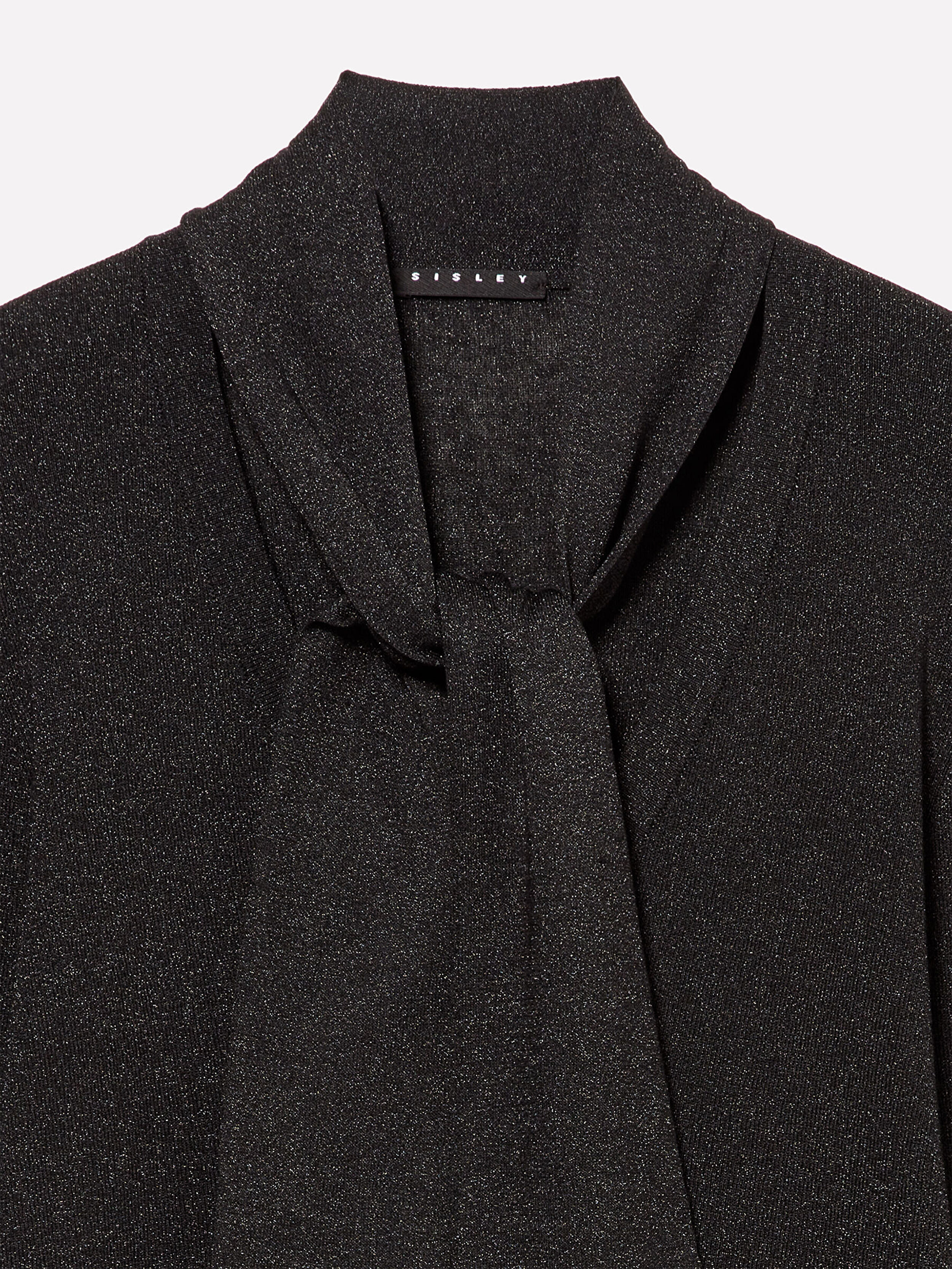 Resim Kadın Siyah Yün Karışımlı Boyundan Bağlamalı Derin V Yaka Kazak