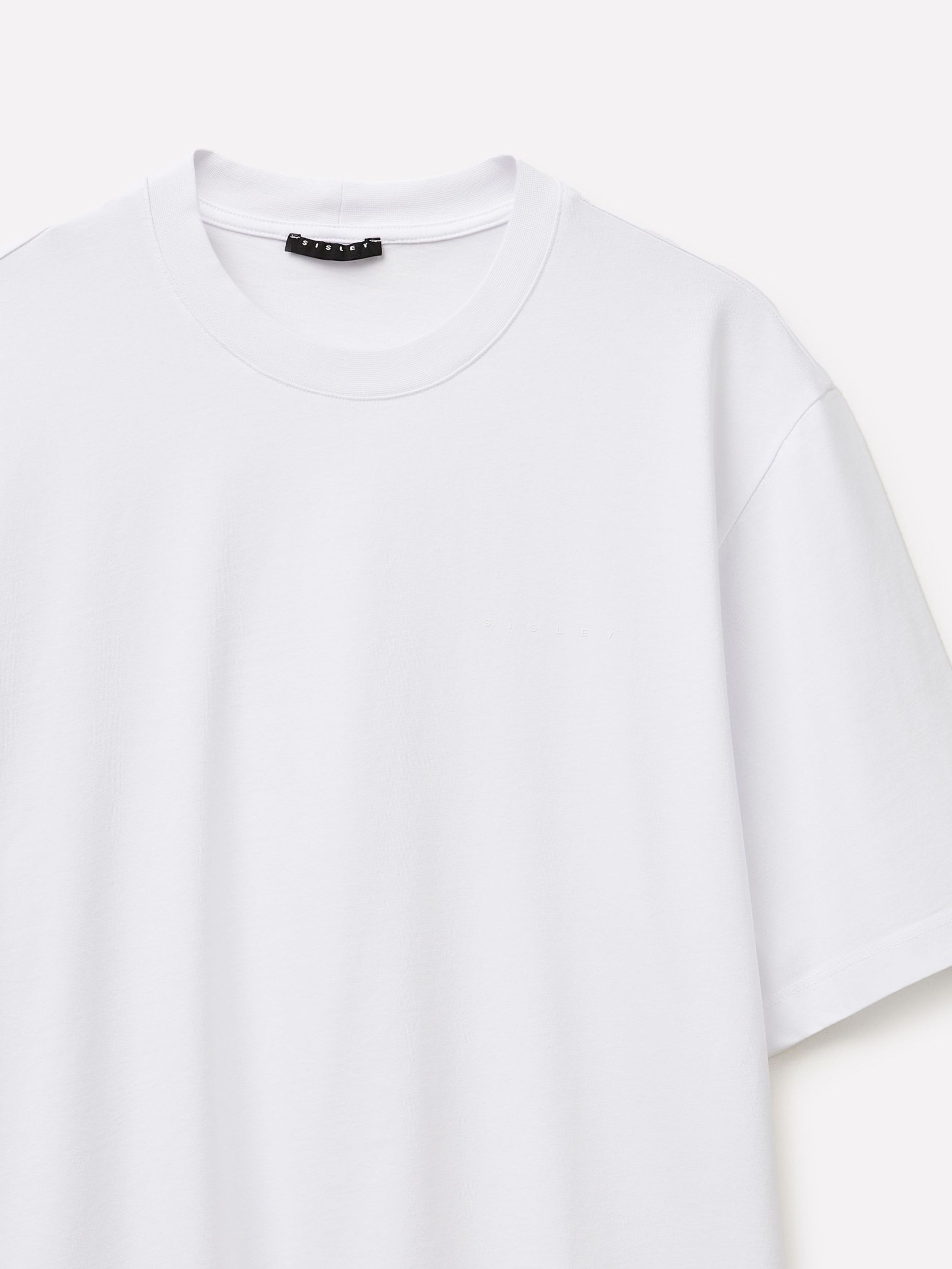 Resim Erkek Beyaz %100 Pamuk Etiket Detaylı Bisiklet Yaka T-Shirt