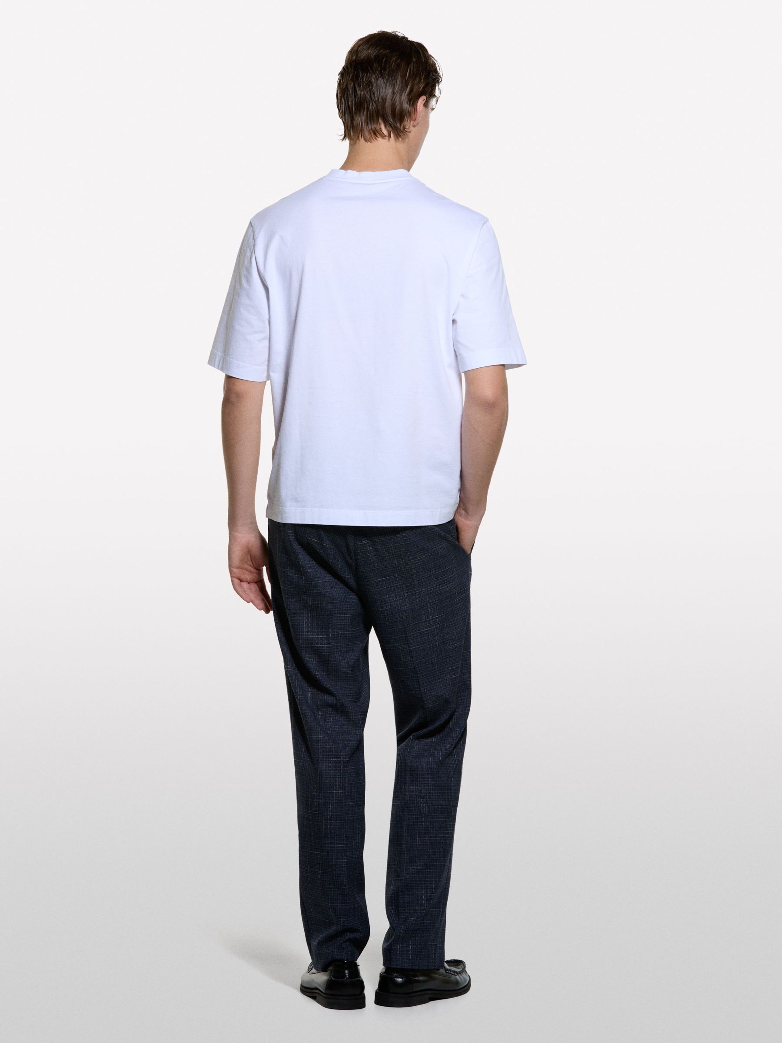 Resim Erkek Beyaz %100 Pamuk Etiket Detaylı Bisiklet Yaka T-Shirt
