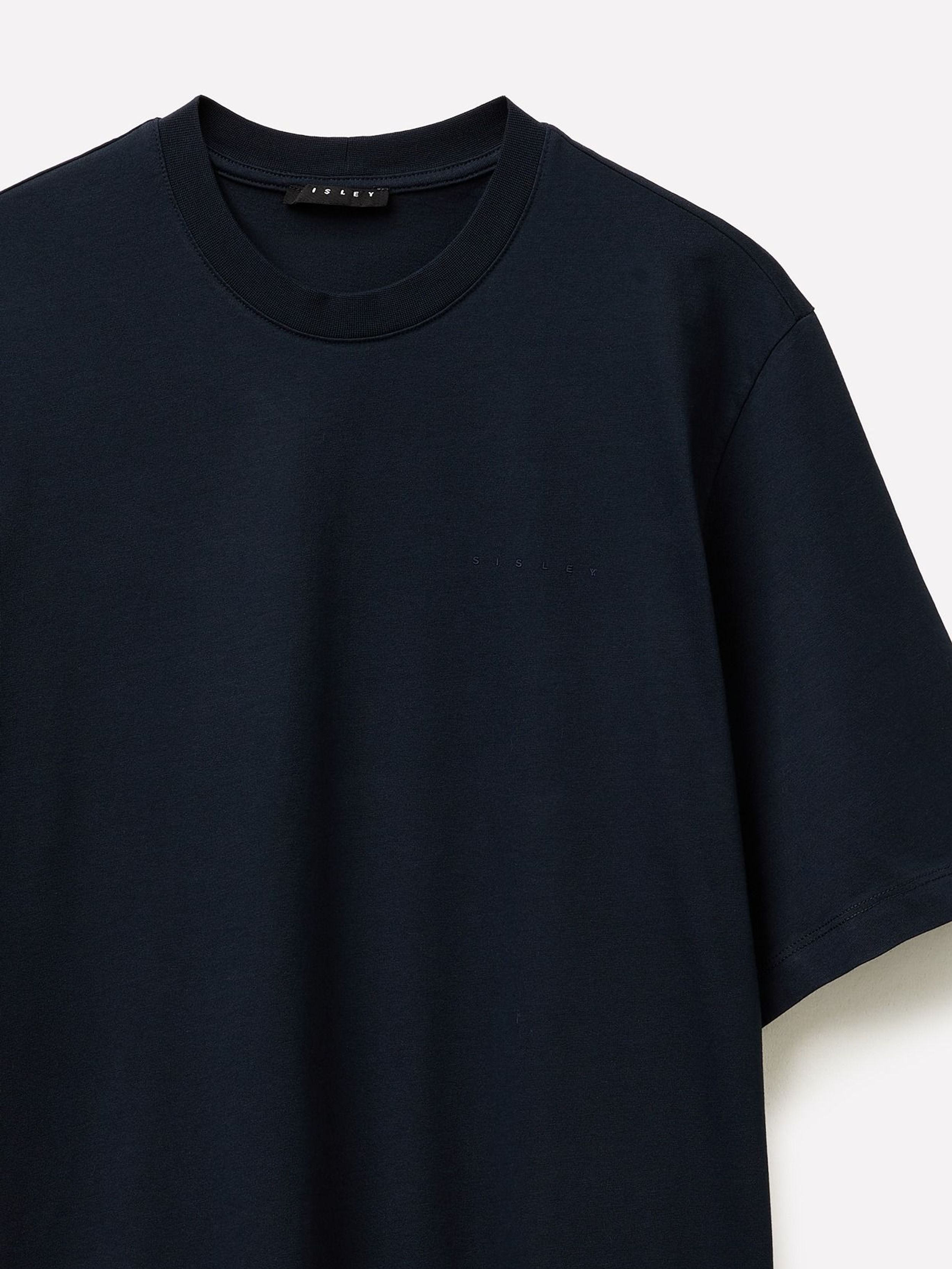 Resim Erkek Lacivert %100 Pamuk Etiket Detaylı Bisiklet Yaka T-Shirt