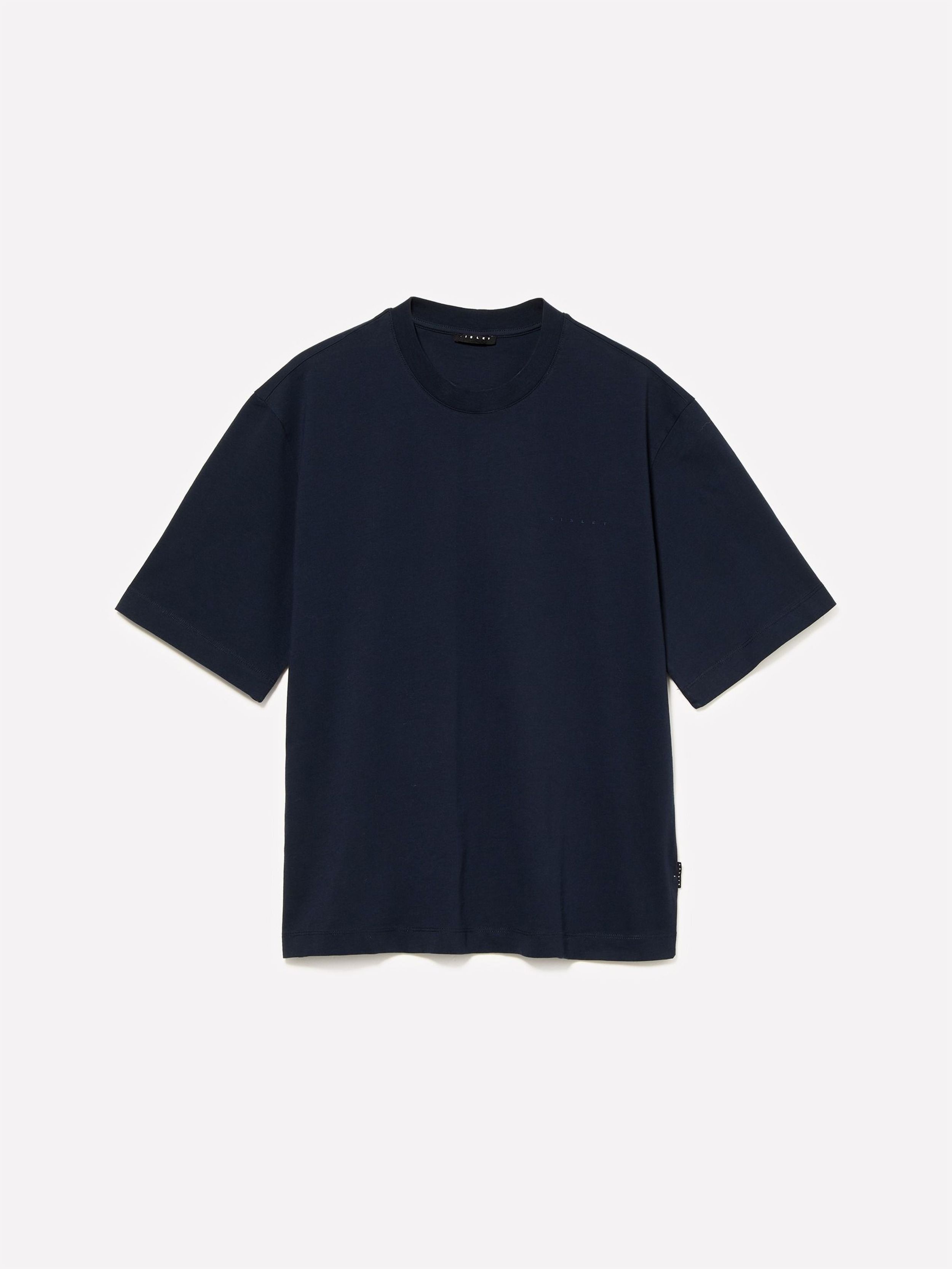 Resim Erkek Lacivert %100 Pamuk Etiket Detaylı Bisiklet Yaka T-Shirt