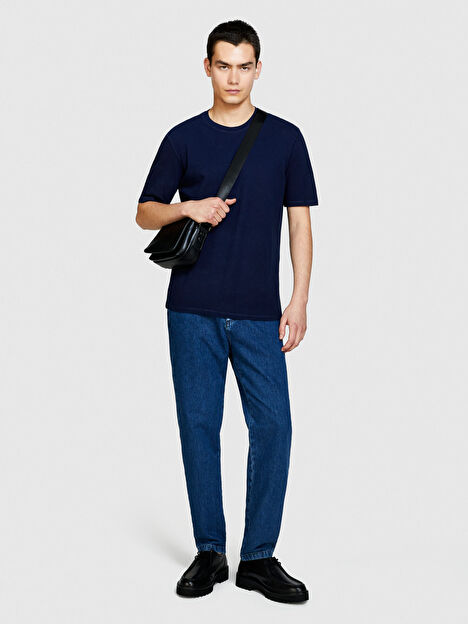 Erkek Lacivert %100 Pamuk Regular Fit Düz Bisiklet Yaka T-Shirt 324P3L5YS103G-901