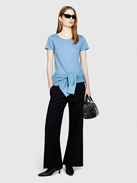 Kadın Açık Mavi Pamuk Modal Karışımlı Normal Kalıp Bisiklet Yaka T-Shirt 324P3TNHL11A2-11W