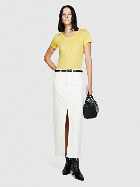 Kadın Sarı Pamuk Modal Karışımlı Normal Kalıp Bisiklet Yaka T-Shirt 324P3TNHL11A2-36B