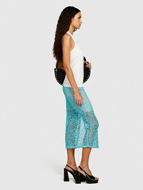 Kadın Açık Mavi Pamuk Karışımlı İki Dokulu Yanları Yırtmaçlı Midi Kalem Etek 324P41BLL0022-2B0