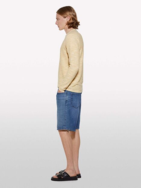 Resim Erkek Açık Hardal Pamuk Karışımlı Uzun Kollu Bisiklet Yaka Kazak