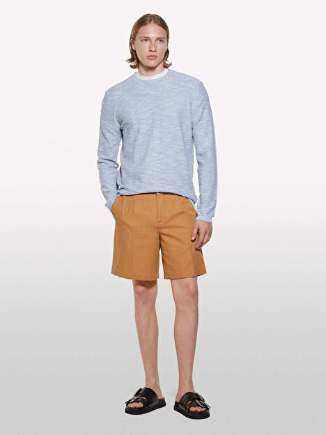 Resim Erkek Açık Mavi Pamuk Karışımlı Uzun Kollu Bisiklet Yaka Kazak