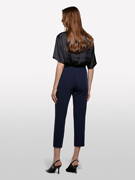 Resim Kadın Lacivert Viskoz Karışımlı Beli Lastikli Pantolon
