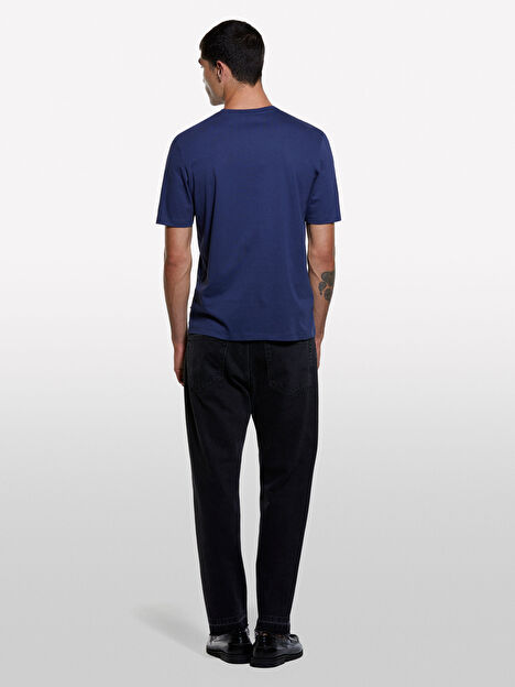 Resim Erkek Koyu Mavi %100 Pamuk Normal Kesim Bisiklet Yaka Kısa Kollu T-Shirt