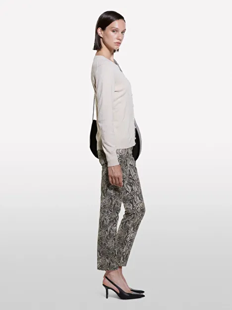 Resim Kadın Krem Yün ve Kaşmir Karışımlı Ribana Detaylı Bisiklet Yaka Hırka