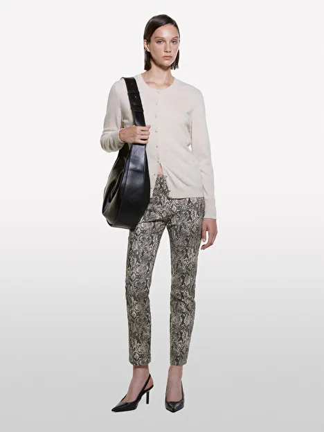 Resim Kadın Krem Yün ve Kaşmir Karışımlı Ribana Detaylı Bisiklet Yaka Hırka