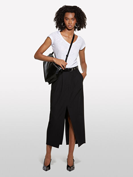 Resim Kadın Siyah Viskoz Karışımlı Pileli Streç Pantolon