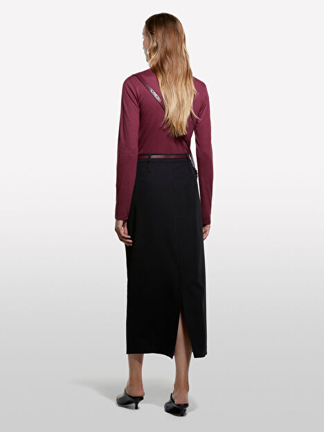 Resim Kadın Bordo Koton & Modal Karışımlı Regular Fit Bisiklet Yaka Uzun Kollu T-Shirt