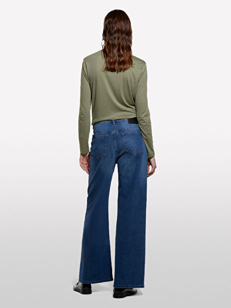 Resim Kadın Haki Yeşili Modal Karışımlı Regular Fit Uzun Kollu T-Shirt