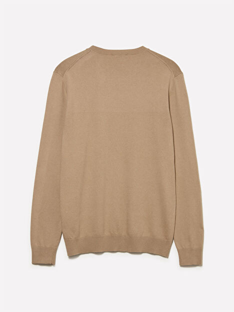 Resim Erkek Bej Pamuk Karışımlı Normal Kesim Uzun Kollu Ribanalı Kazak