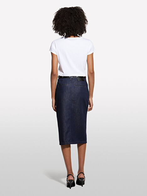 Resim Kadın Antrasit Pamuk ve Liyosel Karışımlı Yüksek Bel Midi Denim Etek