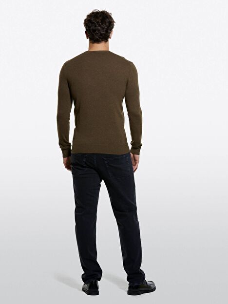 Resim Erkek Kahverengi Kaşmir Karışımlı Bisiklet Yaka Kazak