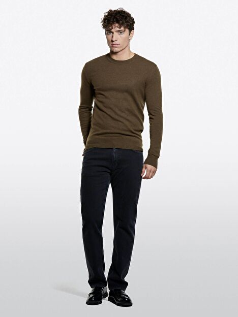 Resim Erkek Kahverengi Kaşmir Karışımlı Bisiklet Yaka Kazak