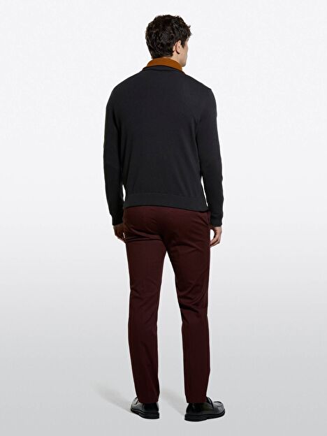 Resim Erkek Lacivert Pamuk Karışımlı Yarım Fermuarlı Dik Yaka Kazak