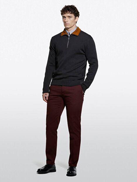 Resim Erkek Lacivert Pamuk Karışımlı Yarım Fermuarlı Dik Yaka Kazak