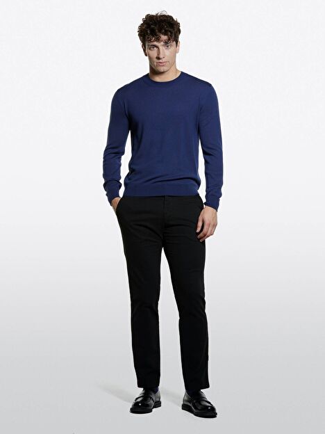 Resim Erkek Lacivert Yün Karışımlı Bisiklet Yaka Kazak