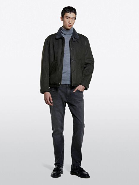 Resim Erkek Koyu Kahverengi Çıtçıtlı Cepli Dik Yaka Ceket