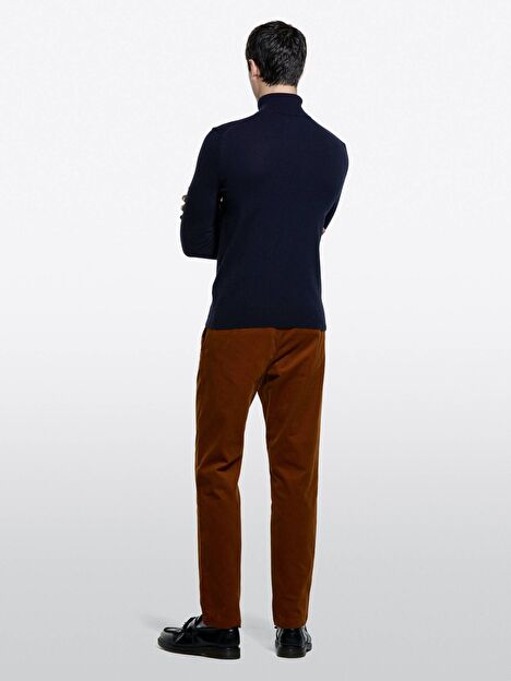 Resim Erkek Kahverengi Pamuk Karışımlı Slim Fit Kadife Chino Pantolon