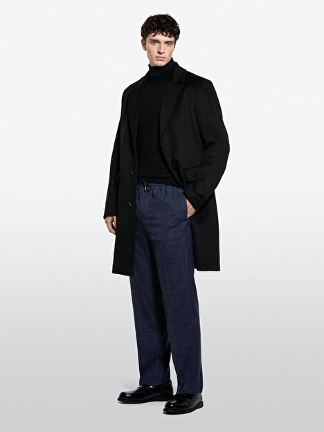 Resim Erkek Koyu Gri  Viskoz Karışımlı Logolu Büzgü İpli Regular Fit Pantolon